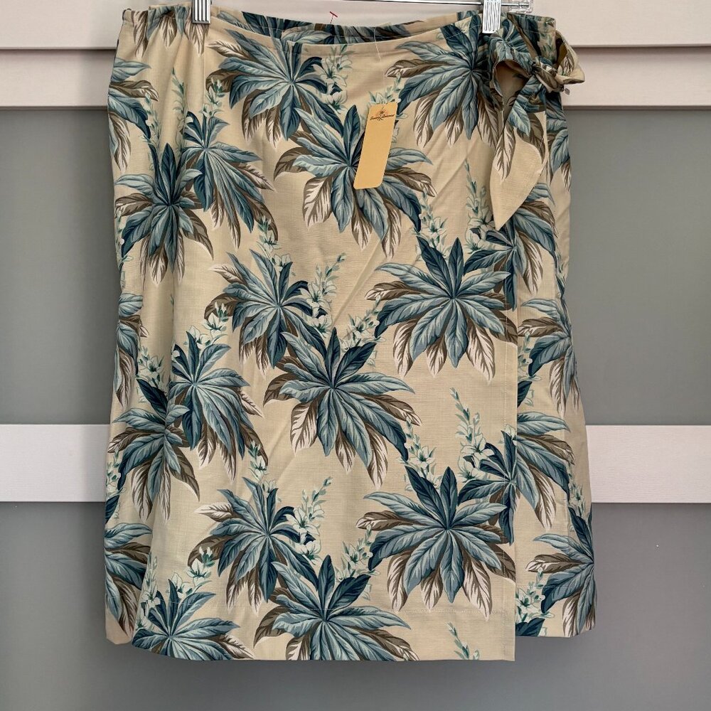 Tommy Bahama 100% Silk Ladies Catalina Corsage Sarong Skirt sz L Cream Teal NWT